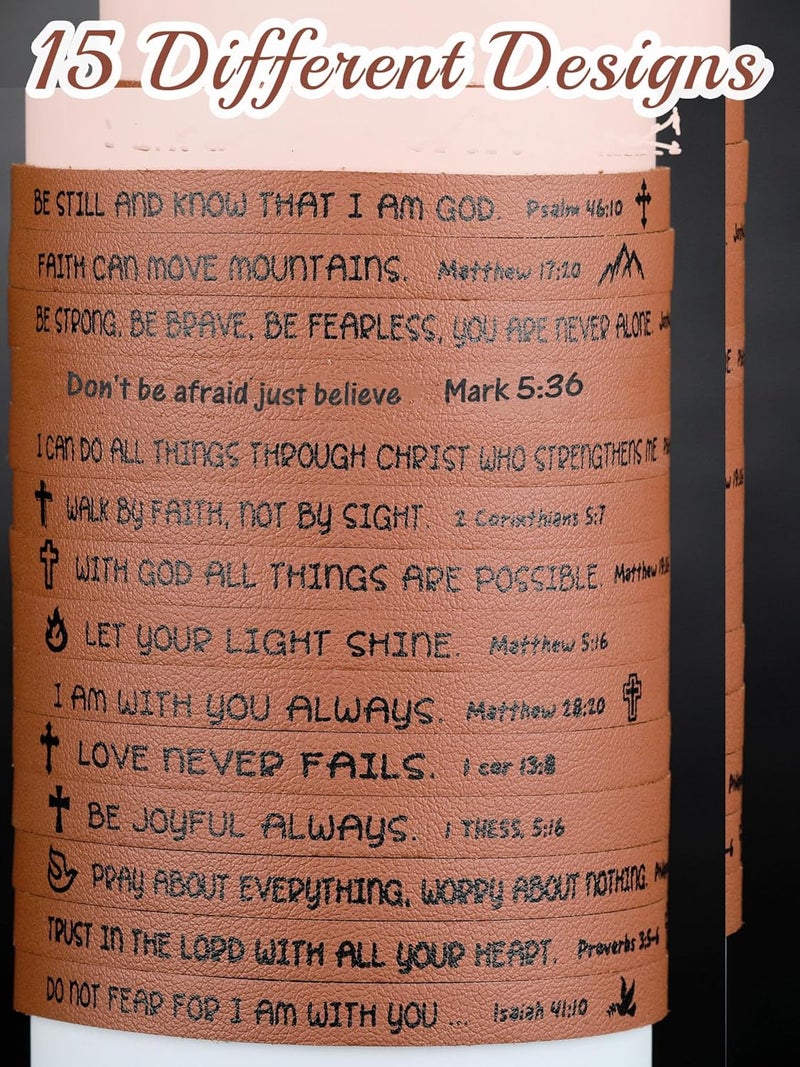 Sureio 15 Pcs Christian Gift Bracelets for Women Men Inspirational Leather Religious Bible Verse God Faith Scripture Bracelet - Image 3